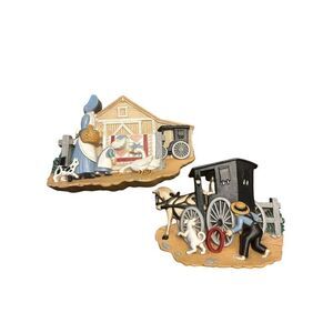 Vintage Burwood Products Amish Themed Wall Plaque Set Cottagecore Country